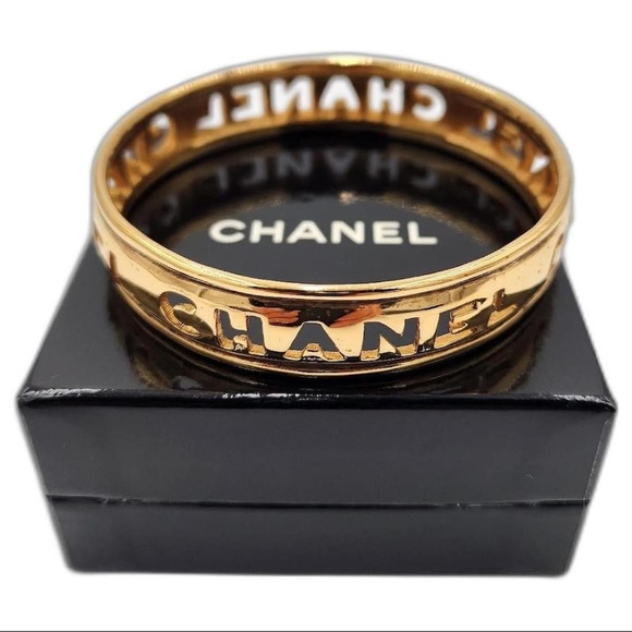 CHANEL Gold Cut Out Logo Bangle - Picture 10 of 10